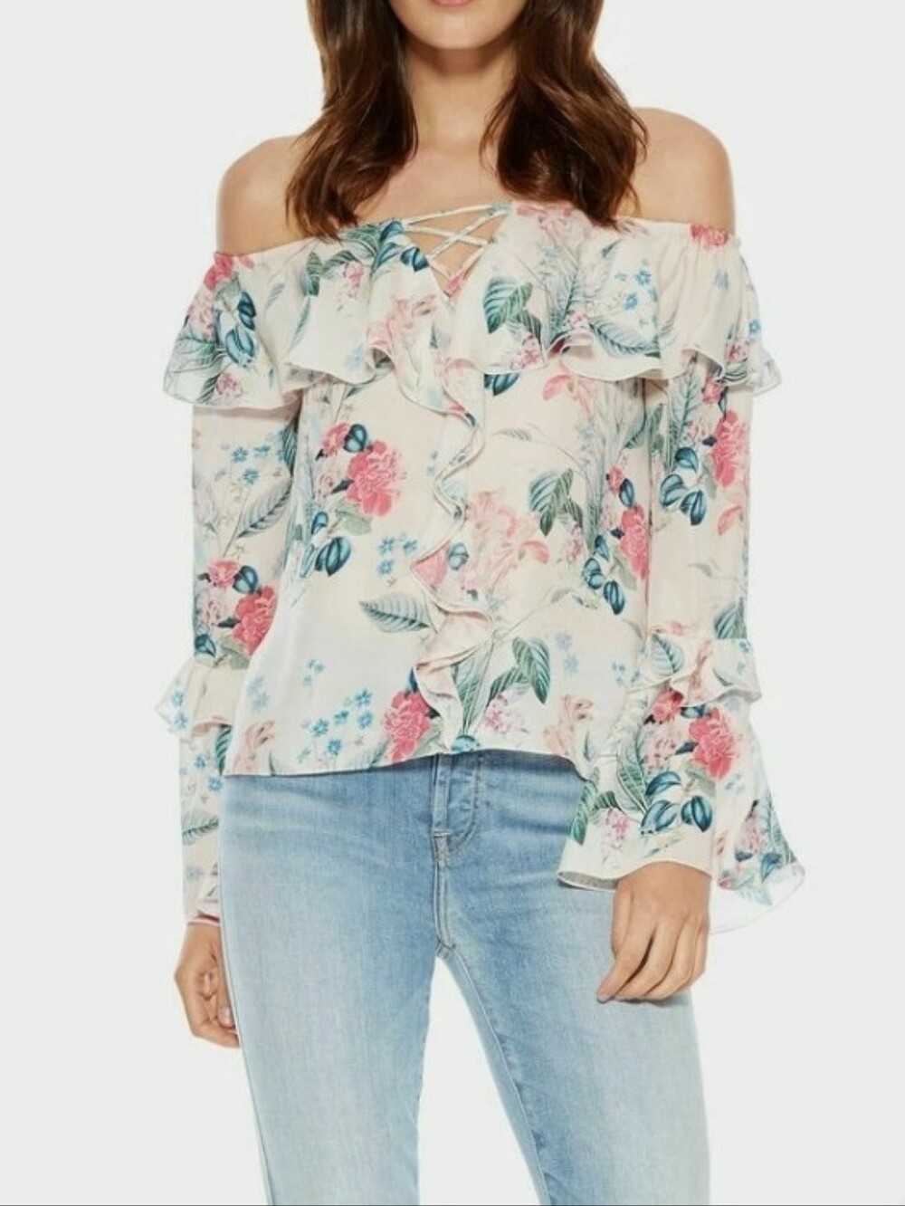 PARKER OFF THE SHOULDER RUFFLED SLEEVE FLORAL BLOUSE